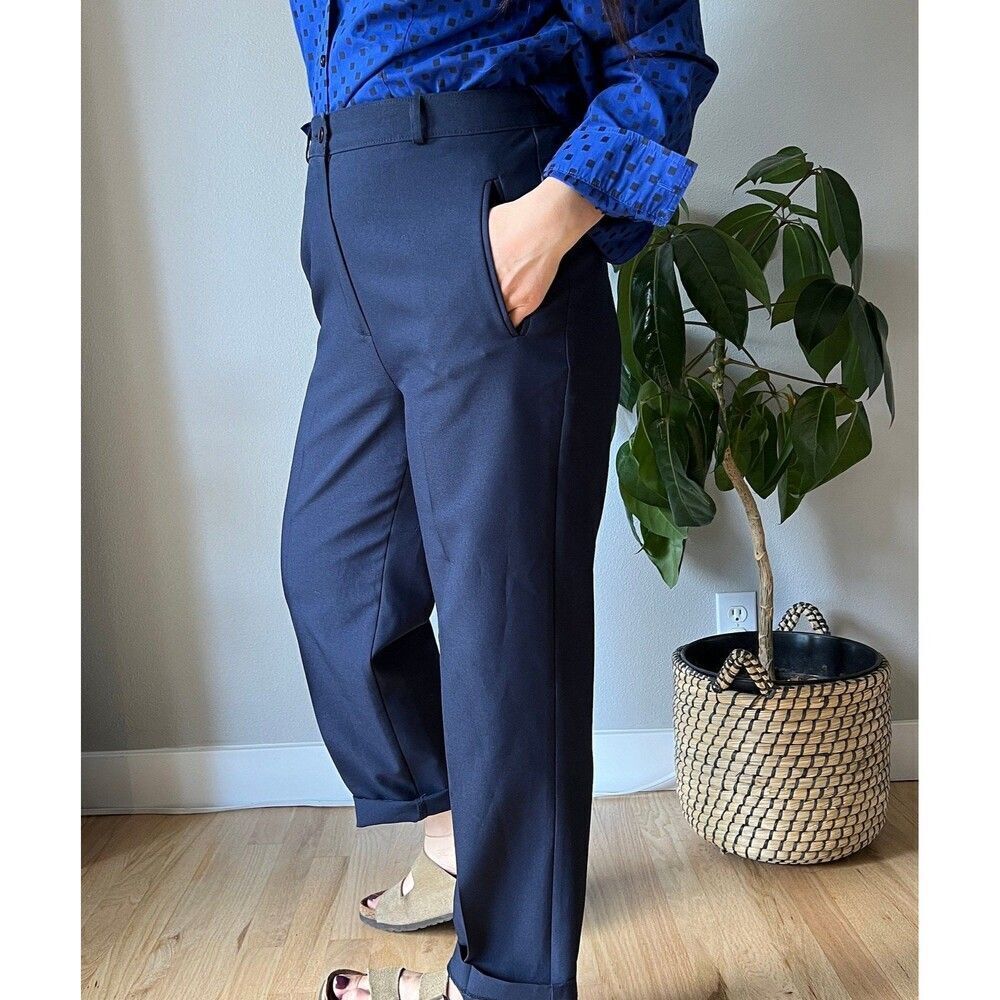 vintage navy blue high waisted trousers pants pockets‎ old money size 8 petite - Picture 7 of 10
